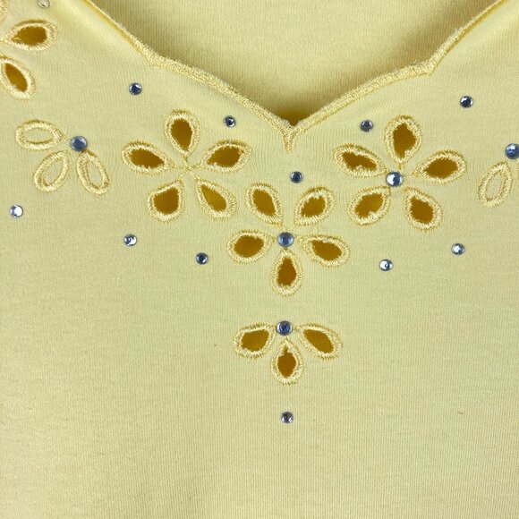 Quacker Factory by Jeanne Bice Women's Yellow Top W/Scalloped V-Neck Sz XL - Picture 3 of 9